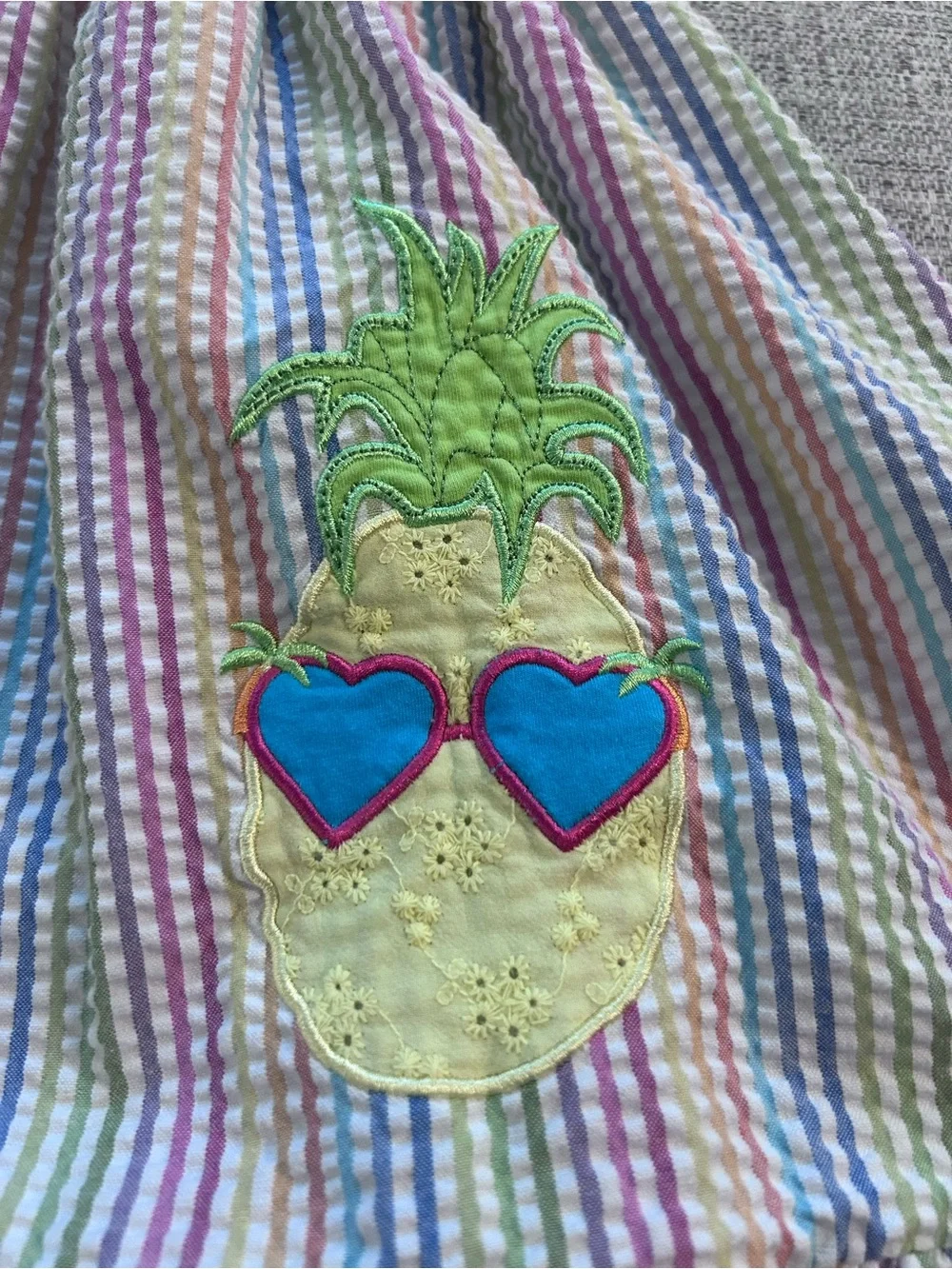 Goodlad Girls Multicolor Striped Pineapple Seersucker Smocked Sundress. Size 5